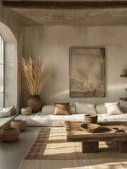 Wall Mural - Minimalist Living Room Interior with Natural Light and Textured Decor