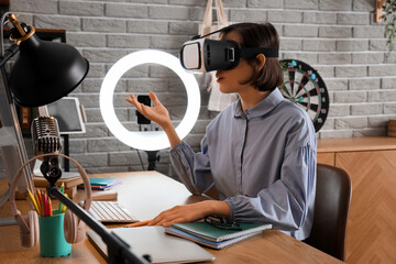 Poster - Female student using VR glasses at home