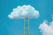 © evgenia_lo - Wooden ladder extending into a large fluffy cloud against a blue sky, conceptual image.
