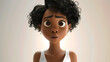 © john - Sad stressed upset African cartoon character young woman female girl person wearing white top in 3d style design on light background. Human people feelings expression concept