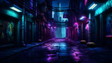 Fototapeta Londyn - tunnel in the night.Animated Stream. Dark street in cyberpunk city gloomy alley with neon.A vibrant purple neon light illuminating the dark street