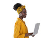 Young Woman with Laptop on Transparent Background