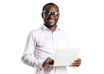 Smiling Man with Laptop on Transparent