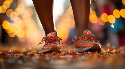 Wall Mural - Close-up of a dancer's feet in motion during a carnival parade