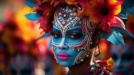 Wall Mural - Close-up of carnival performers' costumes with vibrant colors and textures