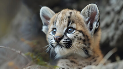 Wall Mural - Cute Cougar Cub Exploring the Wild - Adorable Baby Animal of the Wildcat Family