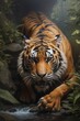 Digital Illustration of Big Cat Tiger at The River Forest