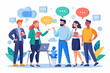 © Sumondesigner_42 - Vector art of Discussion and Communication concept for banner, website design, or landing page. Business people talking about project work standing in the speech bubbles. Vector illustration