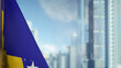 flag of Bosnia and Herzegovina on modern city buildings bokeh background for state holiday - abstract 3D rendering