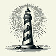 hand drawn lighthouse old engraving vector illustration style. lighthouse vintage illustration logo, emblem, icon old engraving style