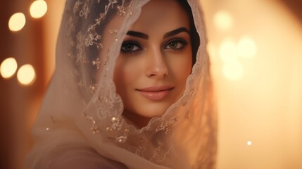 Canvas Print - Portrait of a beautiful happy arab bride