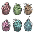 Vector collection of cupcakes, muffins, hand-drawn in the style of doodles.