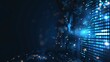 lighting glowing particles square elements on dark blue background