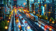都市の交通網の3Dイラストレーション。電車