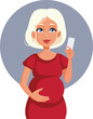 Pregnant Woman Holding Folic Acid Tablets Vector Cartoon illustration. Mother to be feeling great taking her prenatal vitamins
