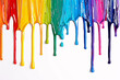 Thick colorful acrylic or oil paint colors dripping from white wall