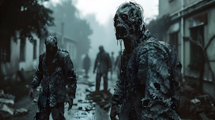 Wall Mural - Decaying Zombies Roaming the Desolate City Streets in Cinematic Style