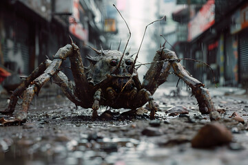 Wall Mural - Eerie Corpses of Critters Litter the Gritty Urban Landscape,a Haunting Reminder of the Horrors Within