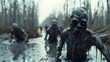 Eerie Undead Creatures Stalking Through the Swamp in a Chilling,Cinematic 3D Render