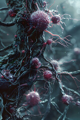 Wall Mural - Highly Detailed Microscopic View of Cancerous Cells in an Isolated Environment