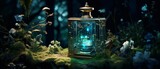 Fototapeta  - Modern perfume bottle in a mystical, blurred moon garden at midnight, evoking mystery,