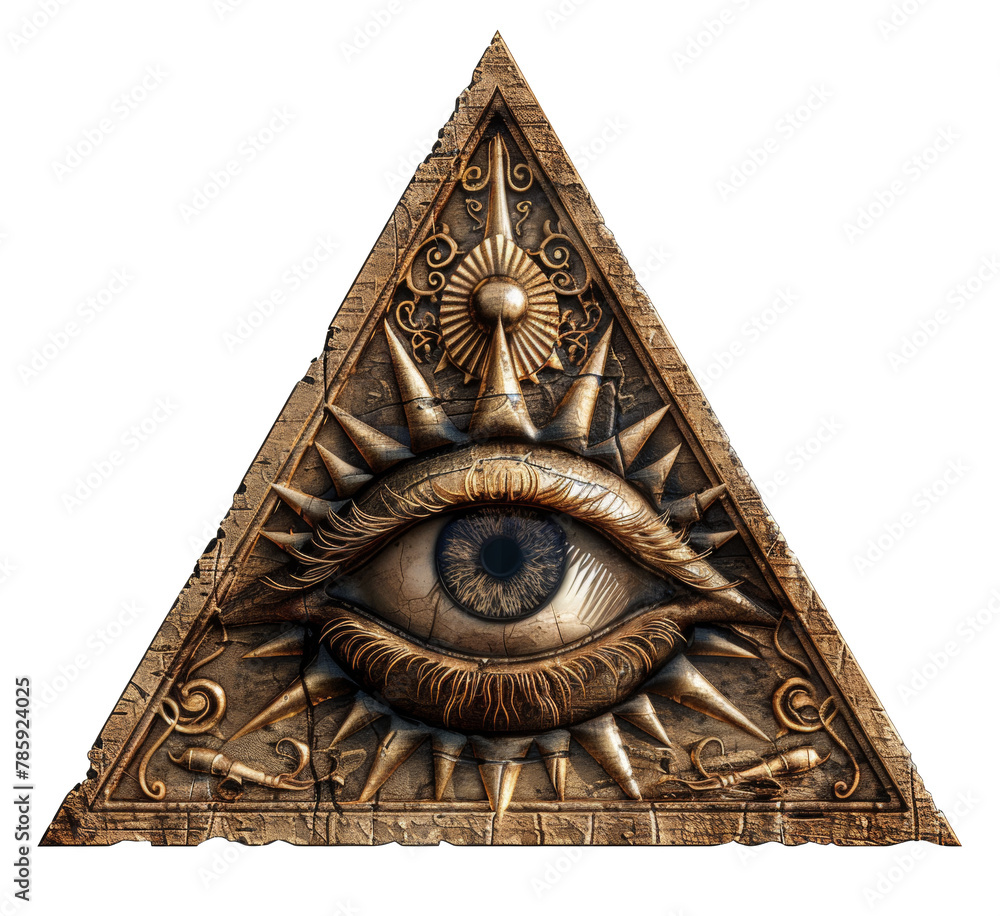 Illuminati eye symbol on a textured pyramid backdrop isolated on  transparent background Stock Photo | Adobe Stock, image size:1000x916