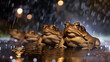 Toad migration. Toads on a country road in rainy night
