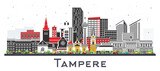 Fototapeta  - Tampere Finland city skyline with color buildings isolated on white. Tampere cityscape with landmarks. Business travel and tourism concept with modern and historic architecture.