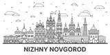 Fototapeta  - Outline Nizhny Novgorod Russia city skyline with modern and historic buildings isolated on white. Nizhny Novgorod cityscape with landmarks.