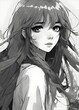 A black and white picture of an anime girl in long hair, in the style of subversive appropriation, blink - and - you - miss - it detail, bold chromaticity, the new fauves, charming characters