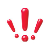 Fototapeta Pokój dzieciecy - Group of red exclamation signs realistic 3d symbols. Glossy exclamation marks, warning, attention, secure signals, caution or error mark three-dimensional rendering vector illustration