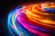 Colorful light ring with blurry background.