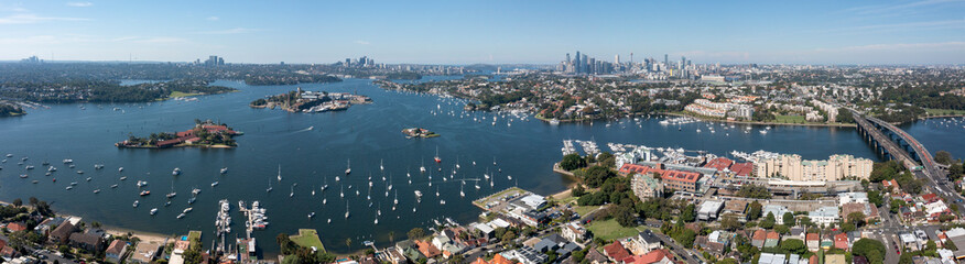 Canvas Print - The Sydney suburb of Drummoyne, city skyline and Parramatta river .