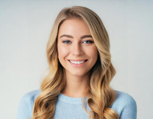 Poster - portrait of young woman casual portrait in positive view, big smile, beautiful model posing 