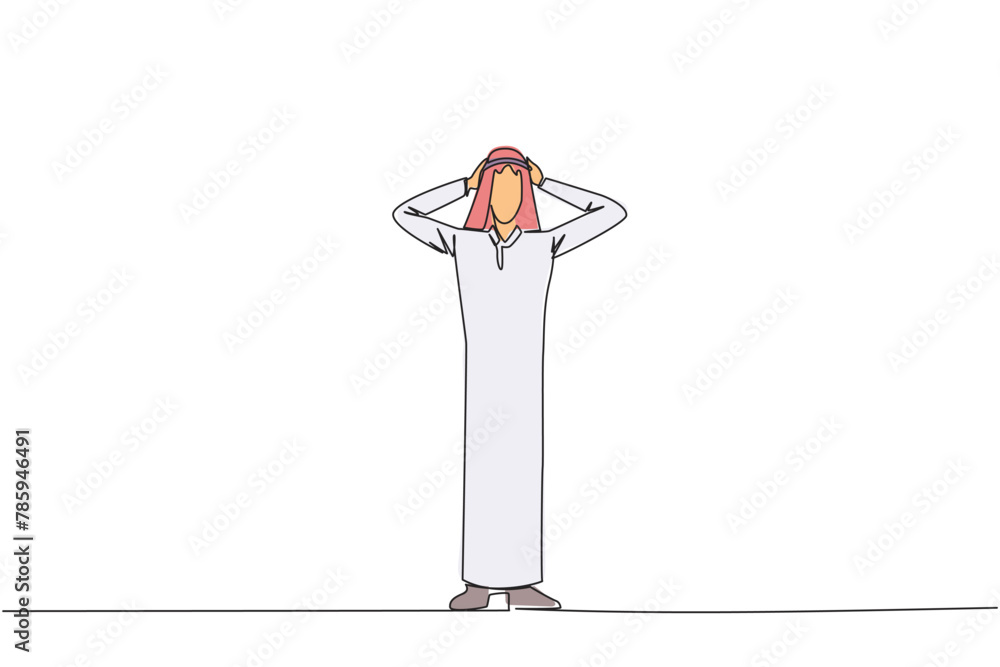 Start Led Drawing Continuous one line drawing Arab businessman standing straight holding ...