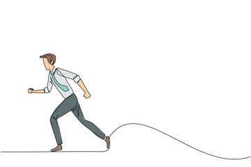 Wall Mural - single continuous line drawing businessman doing light exercise. walking or running aims to maintain