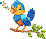 Fototapeta  - Cute bird singing on a tree branch