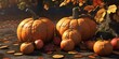 pumpkins, apples, and fall foliage..