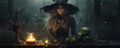 © amazingfotommm - Magic witch with sorcerer ball on haloween background