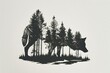 Silhouette of a wolf in the forest,  Vector illustration