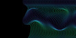 Vector wavy blue green gradient lines pattern curve flowing dynamic isolated on black background for concept of technology, ocean, cover, banner, digital, communication, science, music.