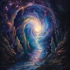 Poster - Mystical portal in the universe. Fantasy landscape background