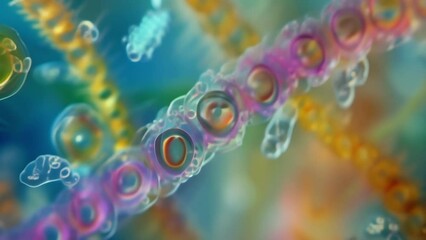 Wall Mural - A colorful and diverse array of nematodes in a drop of water their bodies writhing and coiling in a delicate ballet under the microscope. . AI generation.