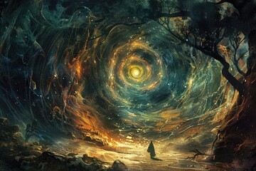 Poster - Fantasy landscape with Mystical portal in the universe