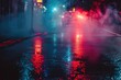 Vibrant City Night Reflections on Wet Street
