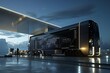 modern transportation hub at night, with an emphasis on a large, semi-trailer truck.