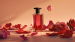 Red Perfume Bottle with Rose Petals