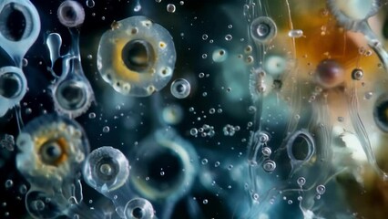 Wall Mural - A microscopic glimpse into the vast world of plankton with various shapes sizes and colors creating a mesmerizing and diverse ecosystem . AI generation.