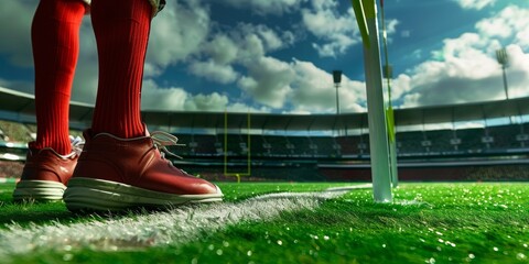 Wall Mural - A man in red socks stands on a football field