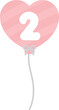 Set of pastel pink heart-shaped numbered balloons illustration for baby and kids party decoration. Number two.